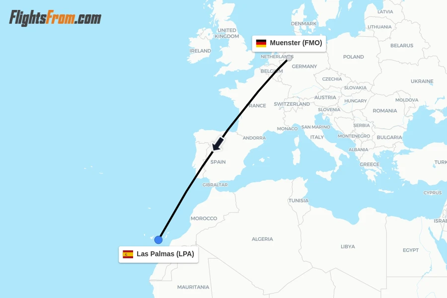 Flights from Muenster to Las Palmas route map