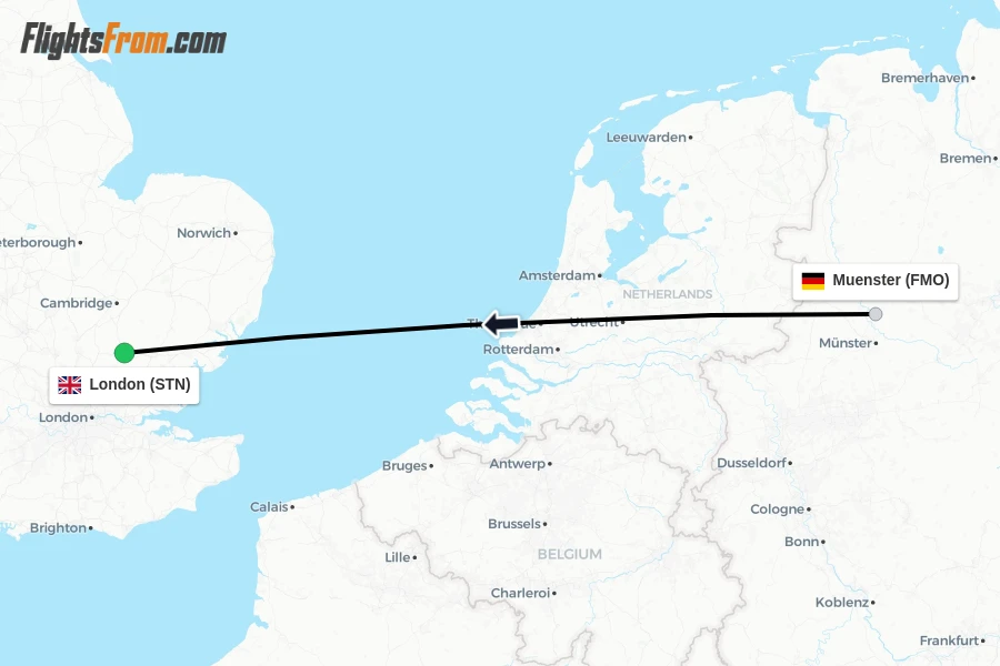 Flights from Muenster to London route map