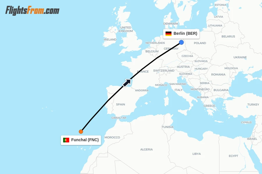 Flights from Funchal to Berlin route map