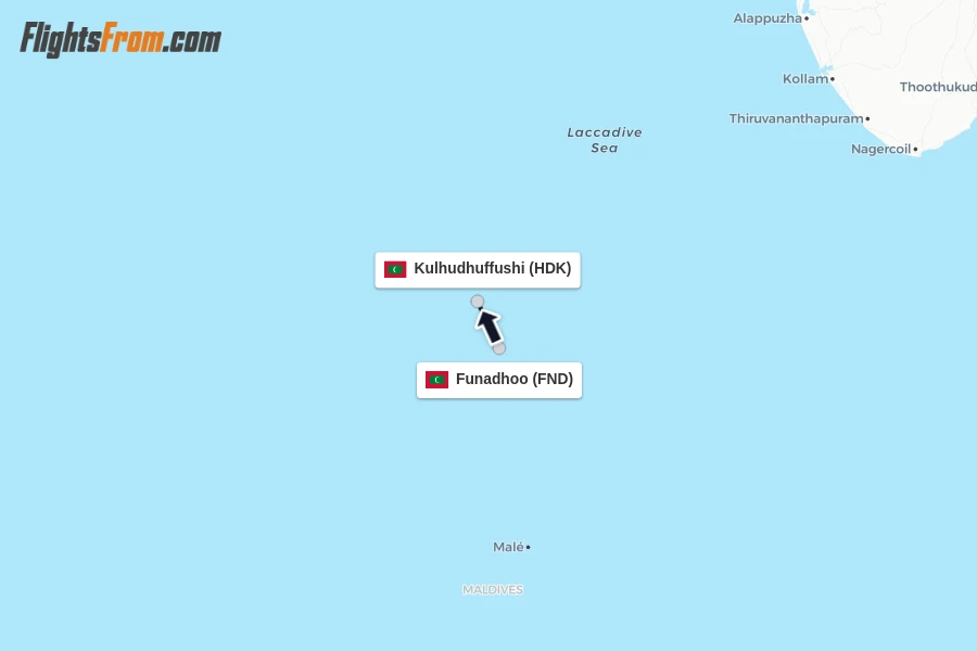 Flights from Funadhoo to Kulhudhuffushi route map
