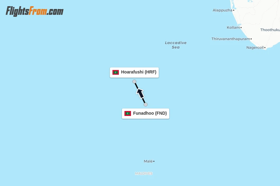 Flights from Funadhoo to Hoarafushi route map