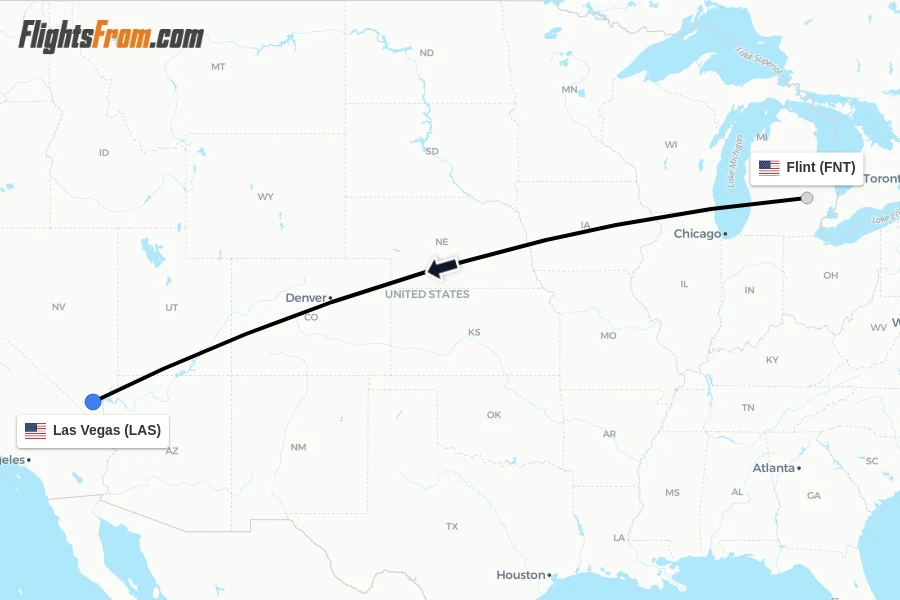 Flights from Flint to Las Vegas route map