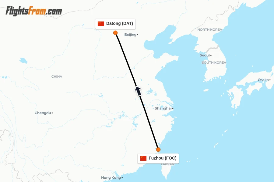 Flights from Fuzhou to Datong route map