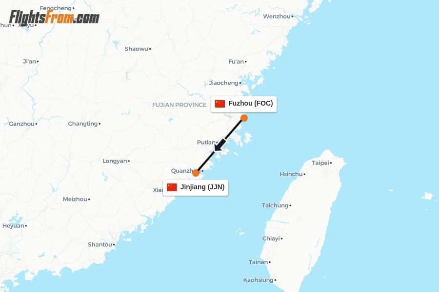 Flights from Fuzhou to Jinjiang route map