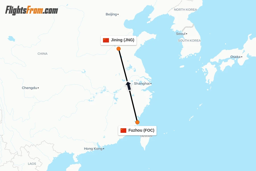 Flights from Fuzhou to Jining route map