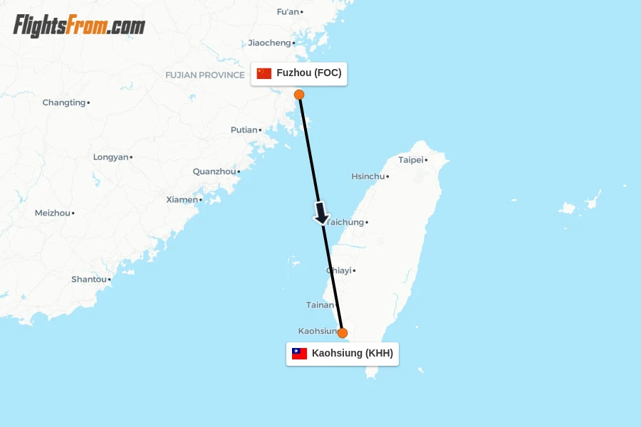 Flights from Fuzhou to Kaohsiung route map