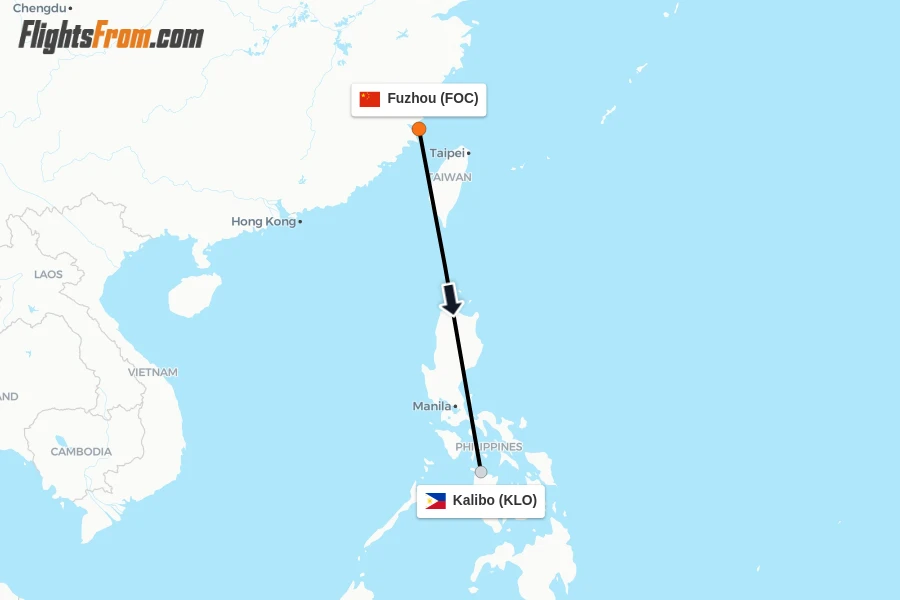 Flights from Fuzhou to Kalibo route map