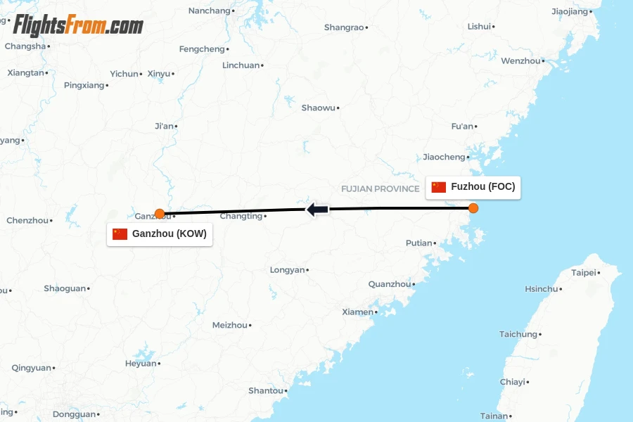 Flights from Fuzhou to Ganzhou route map