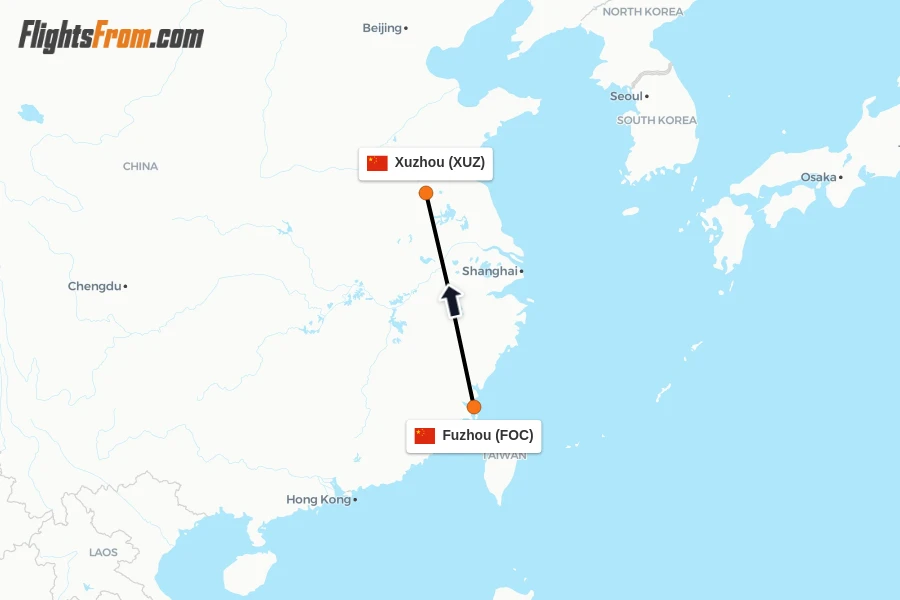 Flights from Fuzhou to Xuzhou route map