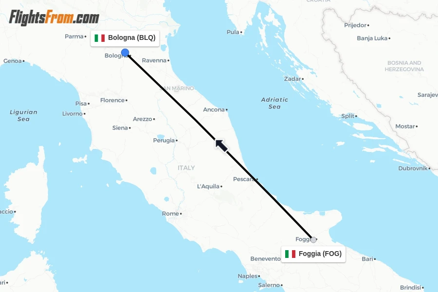 Flights from Foggia to Bologna route map