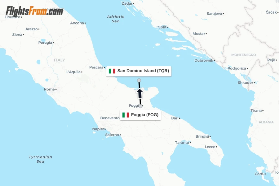 Flights from Foggia to San Domino Island route map