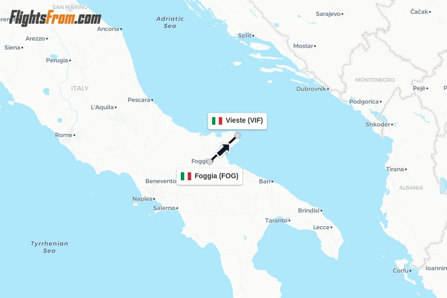 Flights from Foggia to Vieste route map