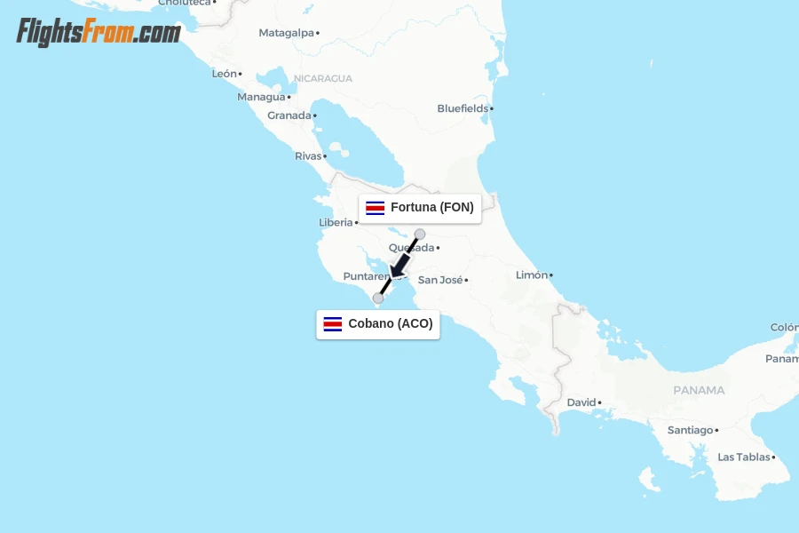 Flights from Fortuna to Cobano route map