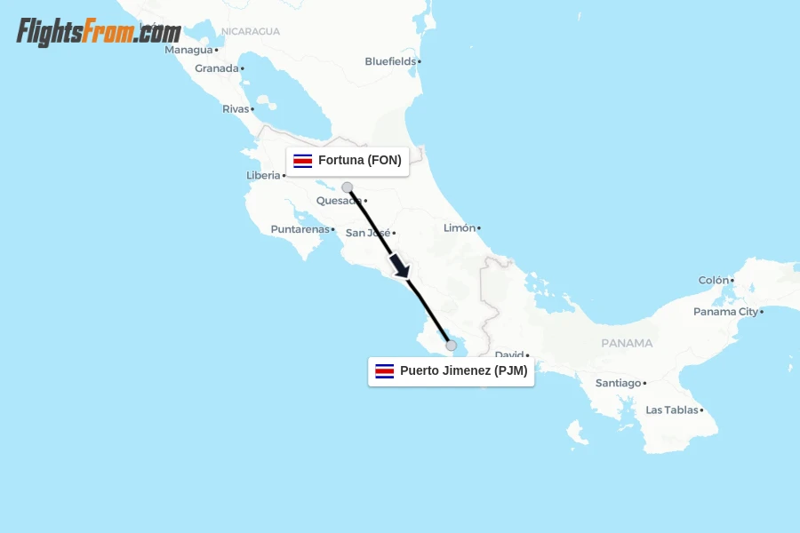 Flights from Fortuna to Puerto Jimenez route map