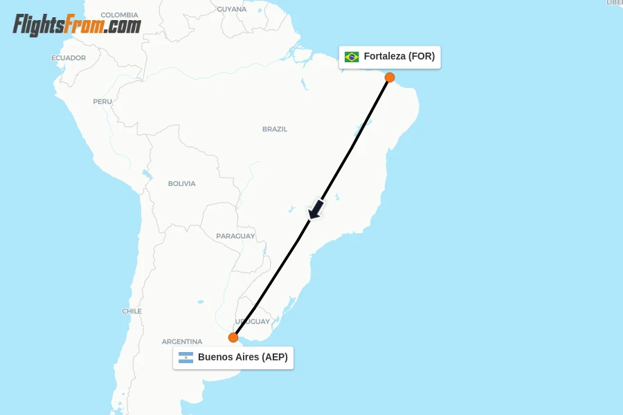 Flights from Fortaleza to Buenos Aires route map