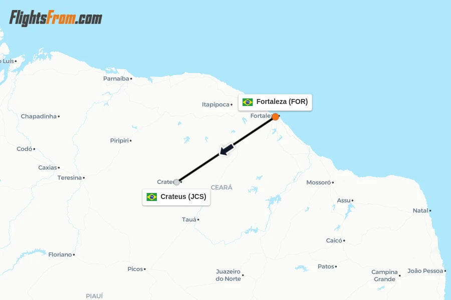 Flights from Fortaleza to Crateus route map