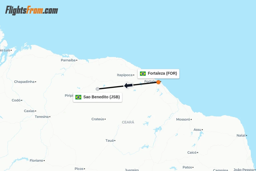 Flights from Fortaleza to Sao Benedito route map