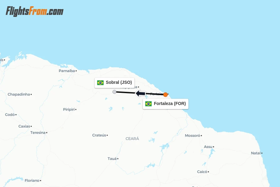 Flights from Fortaleza to Sobral route map