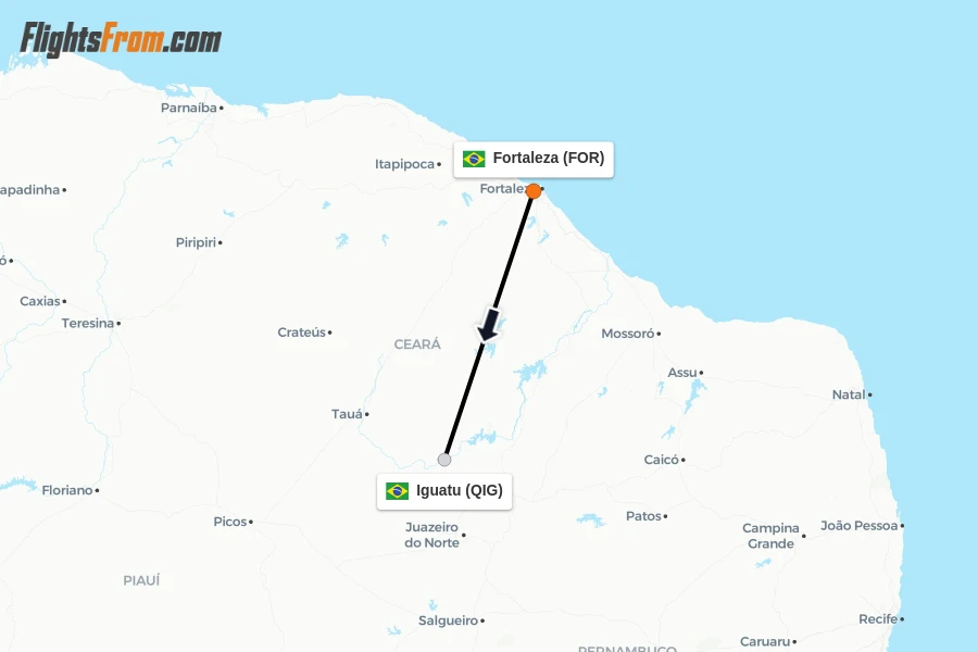 Flights from Fortaleza to Iguatu route map