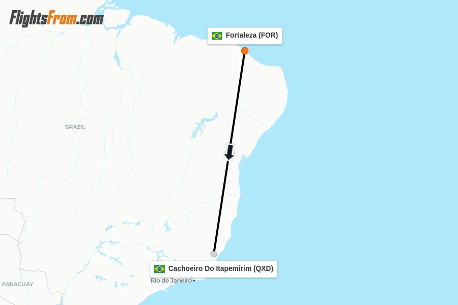 Flights from Fortaleza to Cachoeiro Do Itapemirim route map