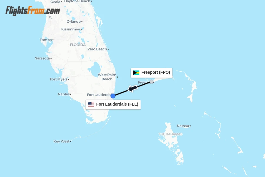 Flights from Freeport to Fort Lauderdale route map