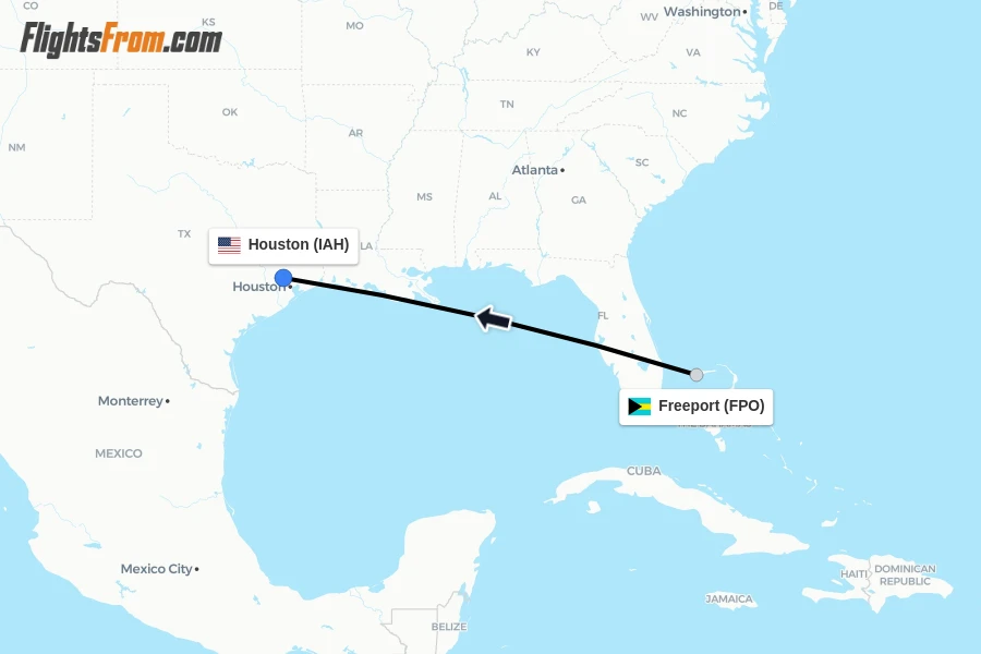 Flights from Freeport to Houston route map