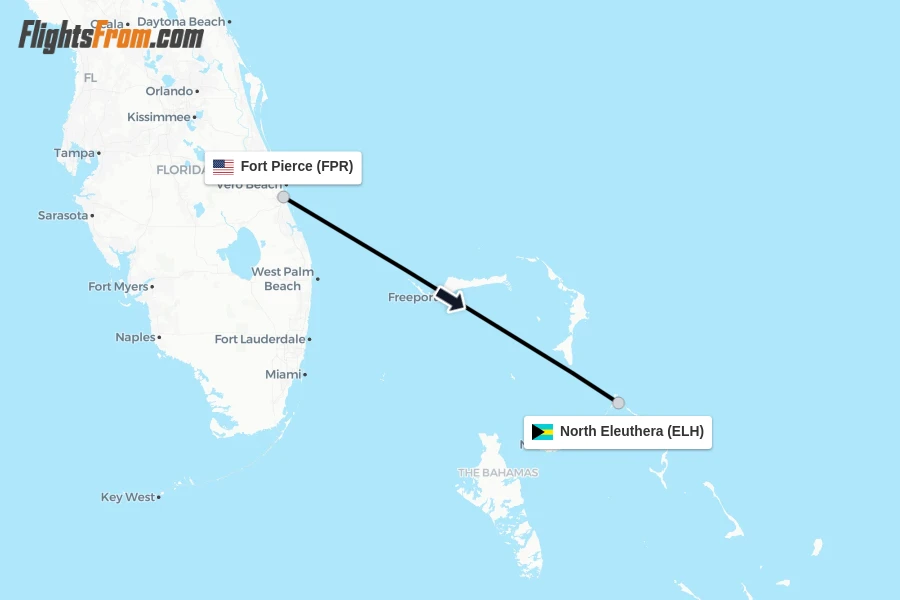 Flights from Fort Pierce to North Eleuthera route map