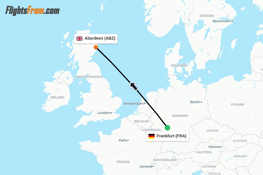 Flights from Frankfurt to Aberdeen route map