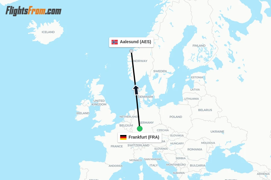 Flights from Frankfurt to Aalesund route map