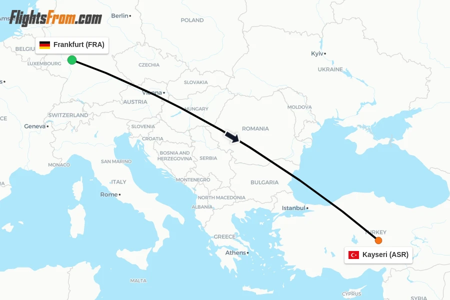 Flights from Frankfurt to Kayseri route map
