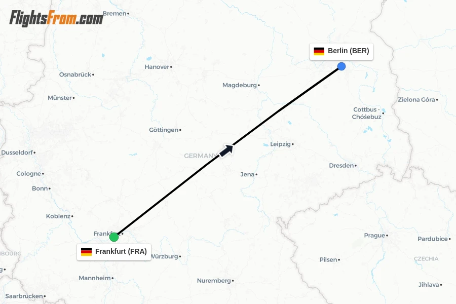 Flights from Frankfurt to Berlin route map