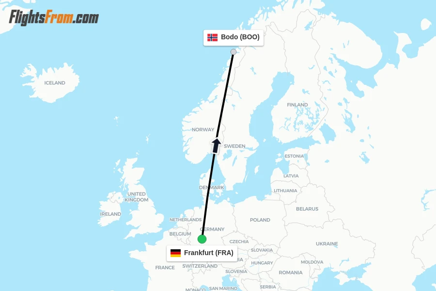 Flights from Frankfurt to Bodo route map
