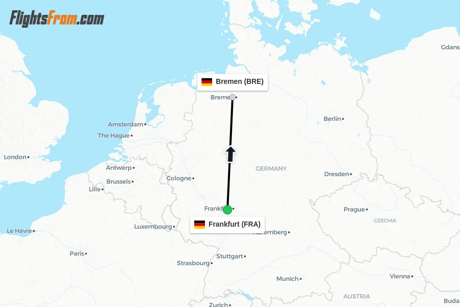 Flights from Frankfurt to Bremen route map
