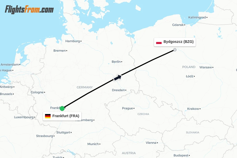 Flights from Frankfurt to Bydgoszcz route map