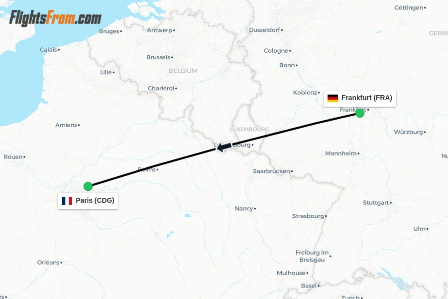 Flights from Frankfurt to Paris route map