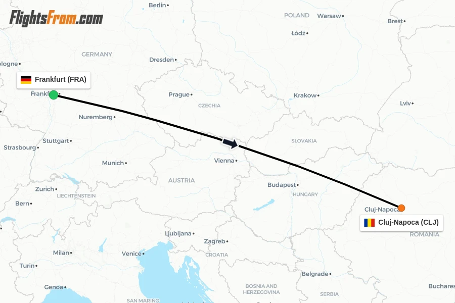 Flights from Frankfurt to Cluj-Napoca route map