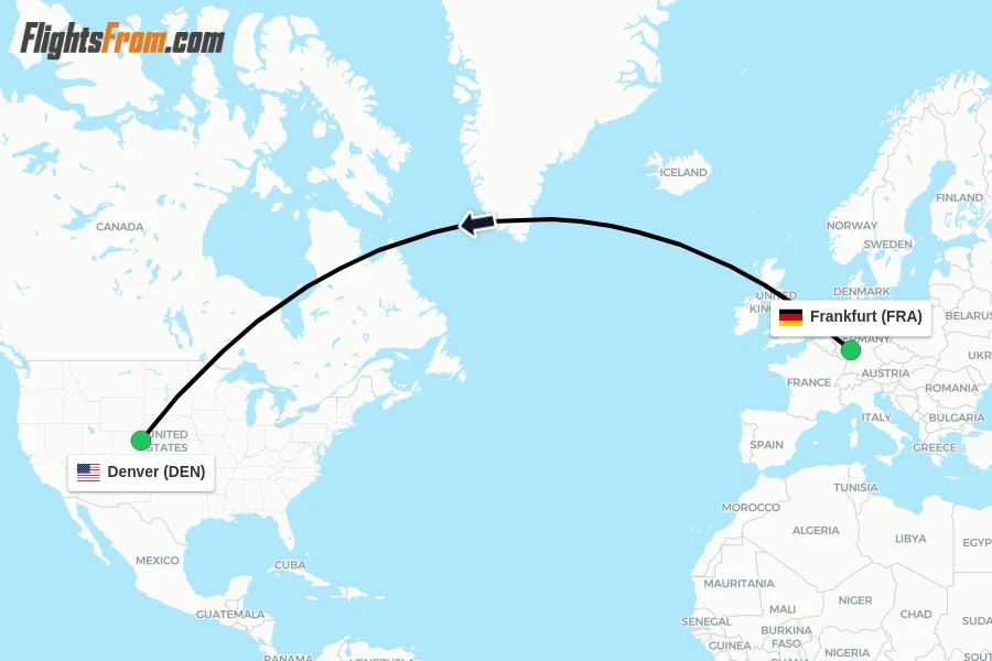 Flights from Frankfurt to Denver route map