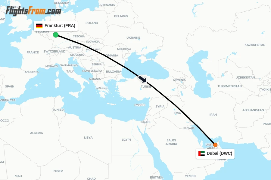 Flights from Frankfurt to Dubai route map