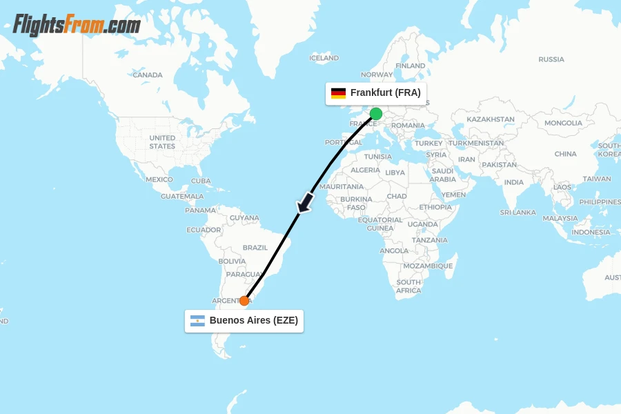 Flights from Frankfurt to Buenos Aires route map
