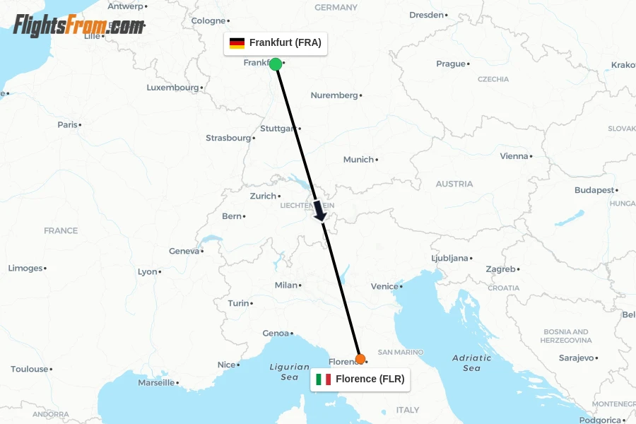 Flights from Frankfurt to Florence route map