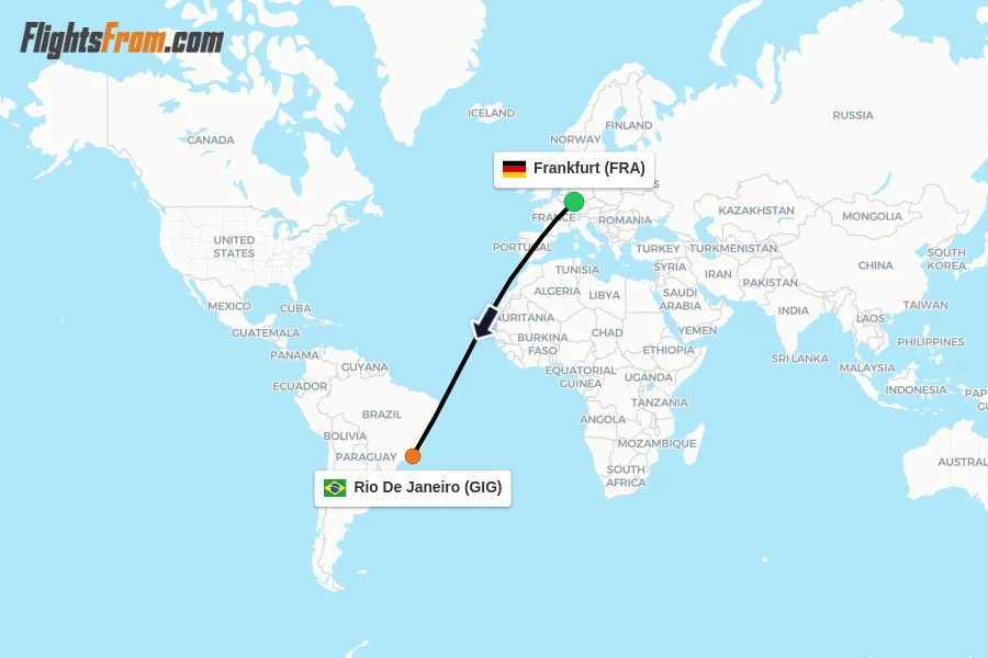 Flights from Frankfurt to Rio De Janeiro route map