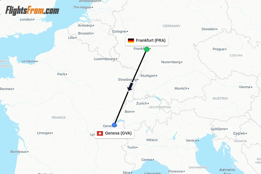 Flights from Frankfurt to Geneva route map