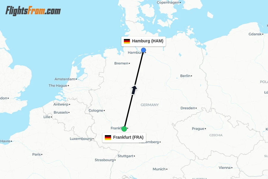 Flights from Frankfurt to Hamburg route map