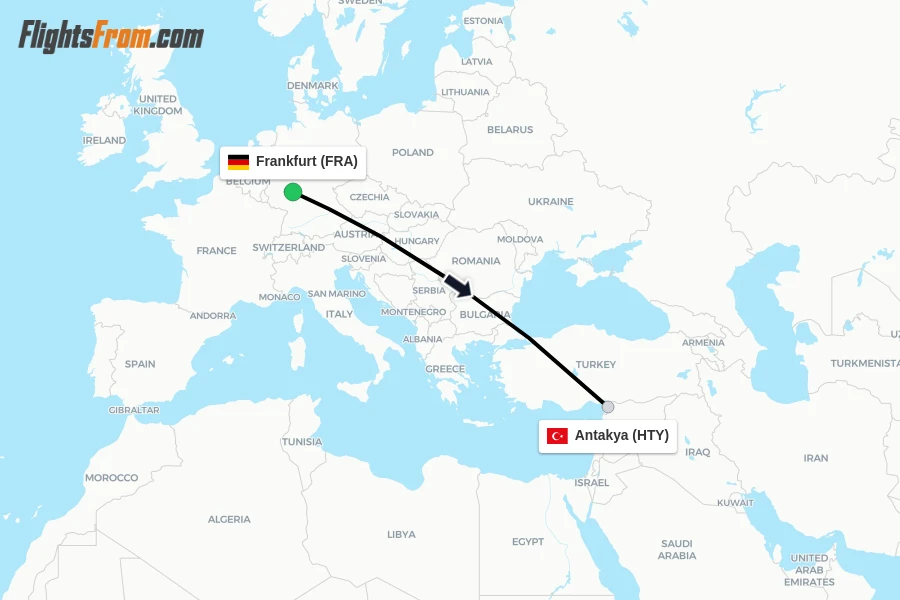 Flights from Frankfurt to Antakya route map