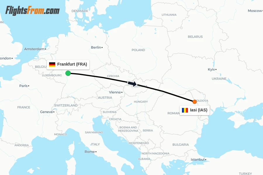 Flights from Frankfurt to Iasi route map