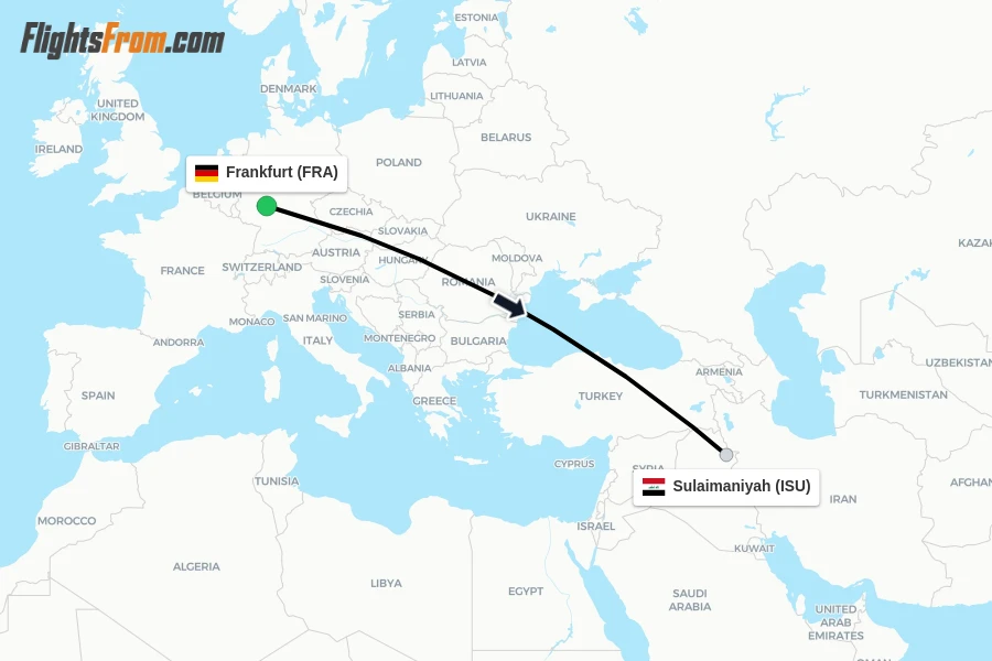 Flights from Frankfurt to Sulaimaniyah route map