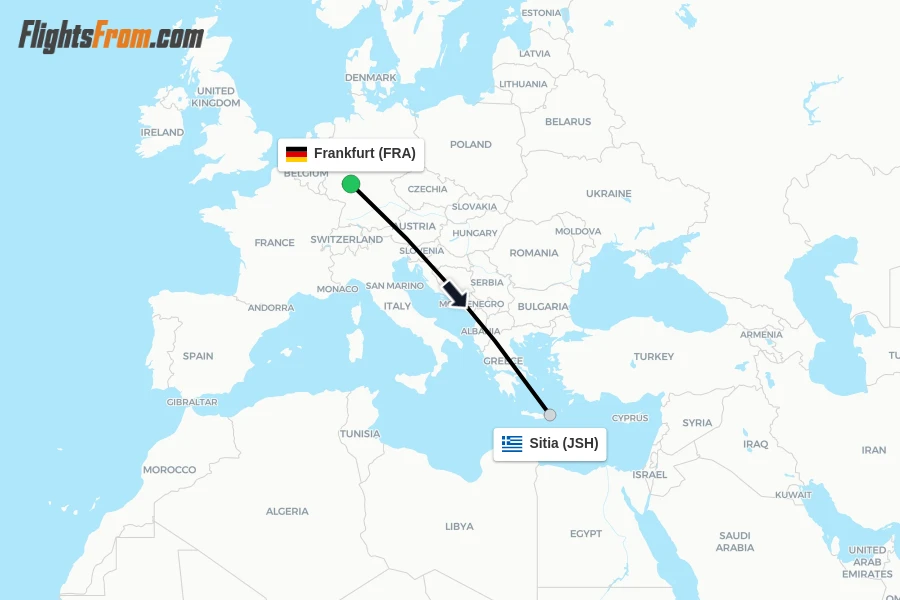 Flights from Frankfurt to Sitia route map