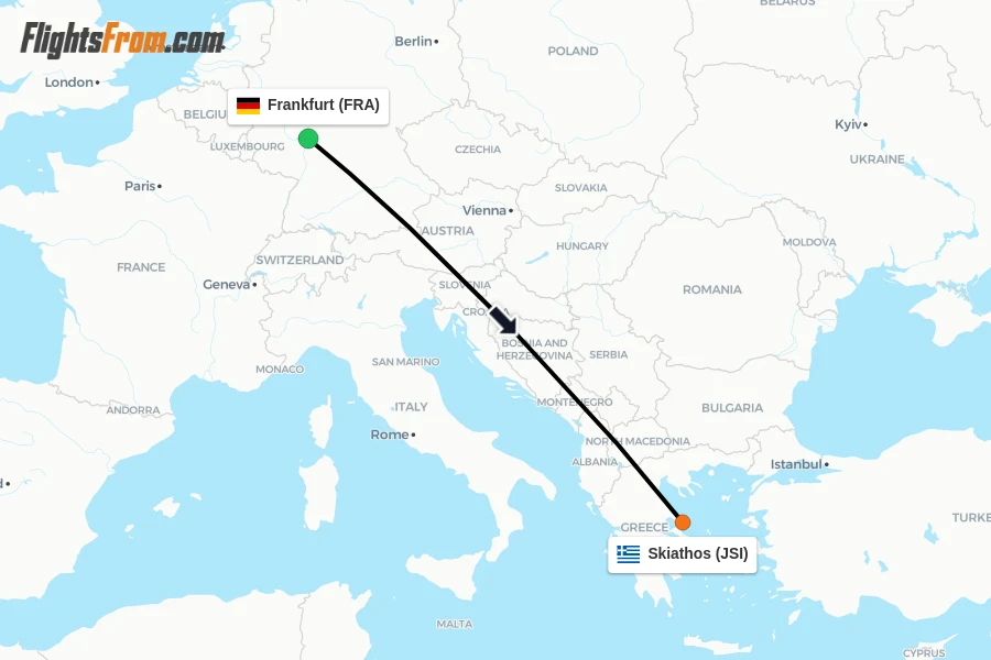 Flights from Frankfurt to Skiathos route map