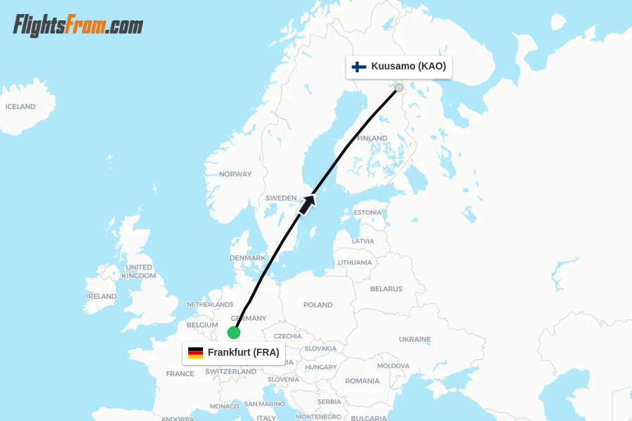Flights from Frankfurt to Kuusamo route map