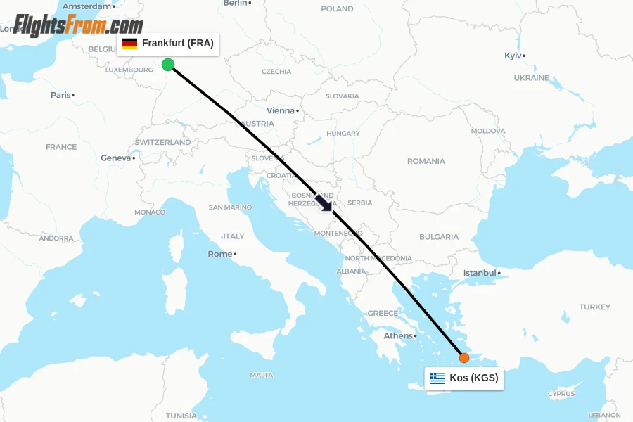 Flights from Frankfurt to Kos route map
